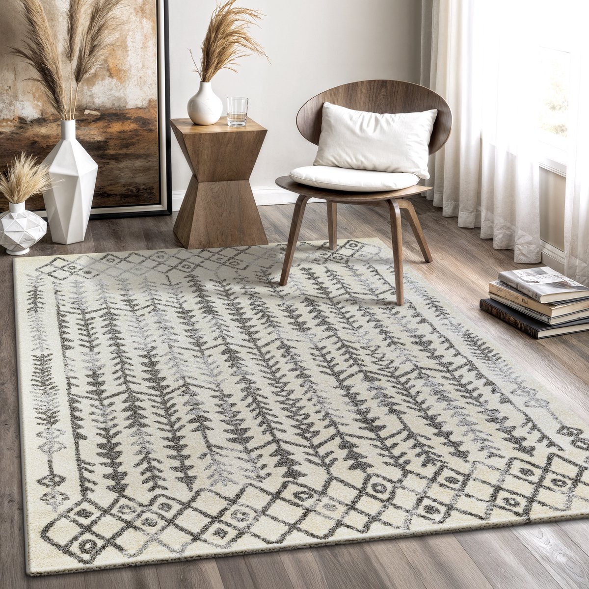 Muratap Boho Vintage Kelim Laagpolig Vloerkleed Crème- 120x170 CM Creme