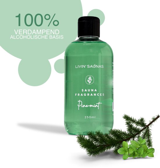 LIVIN' Sauna Opgietmiddel Dennen Mint - Sauna Geur - Sauna Opgietmiddel - Sauna Opgietconcentraat - Sauna Opgiet - Stimuleert Bloedsomloop - Duurzaam - 250ML