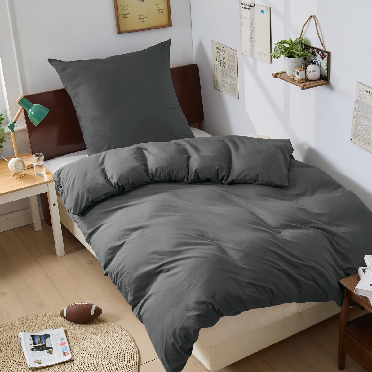 Unyqoos Ademend katoenen beddengoedset met ritssluiting en tijdloos design Grijs