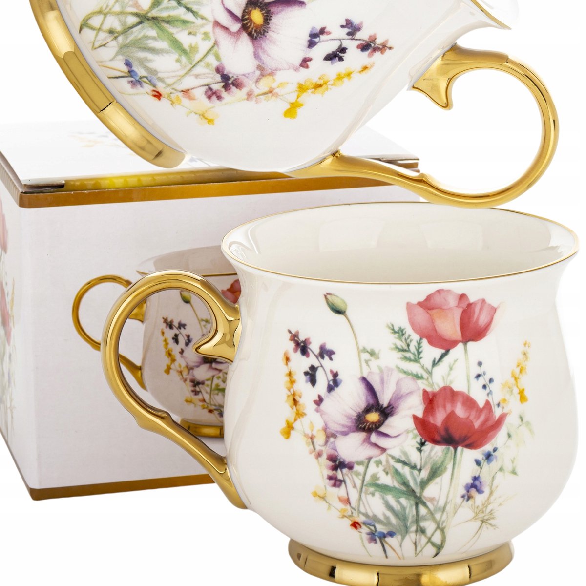 Grote Porseleinen Mok Bloemen 450ml - Cadeauverpakking