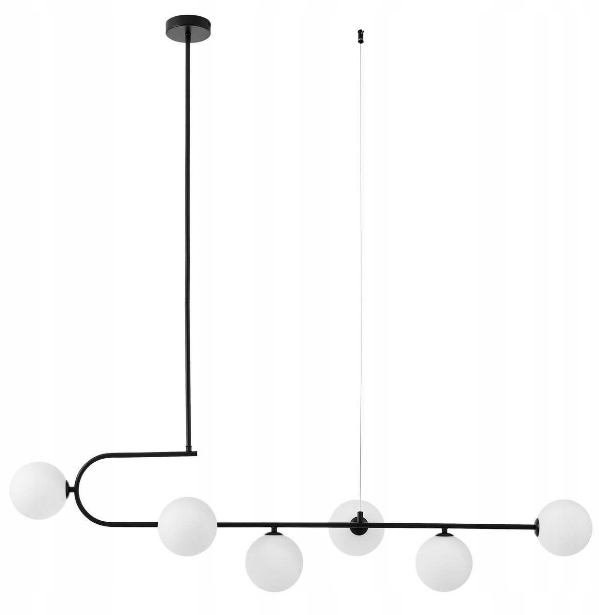 Moderne Zwarte Hanglamp met 6 Witte Glazen Bollen - Groseo