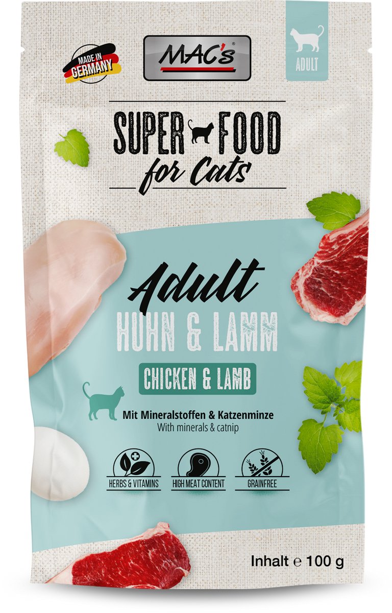 MACs Mac’s Kattenvoer Natvoer Maaltijdzakjes - Kip en Lam - 6 x 100g