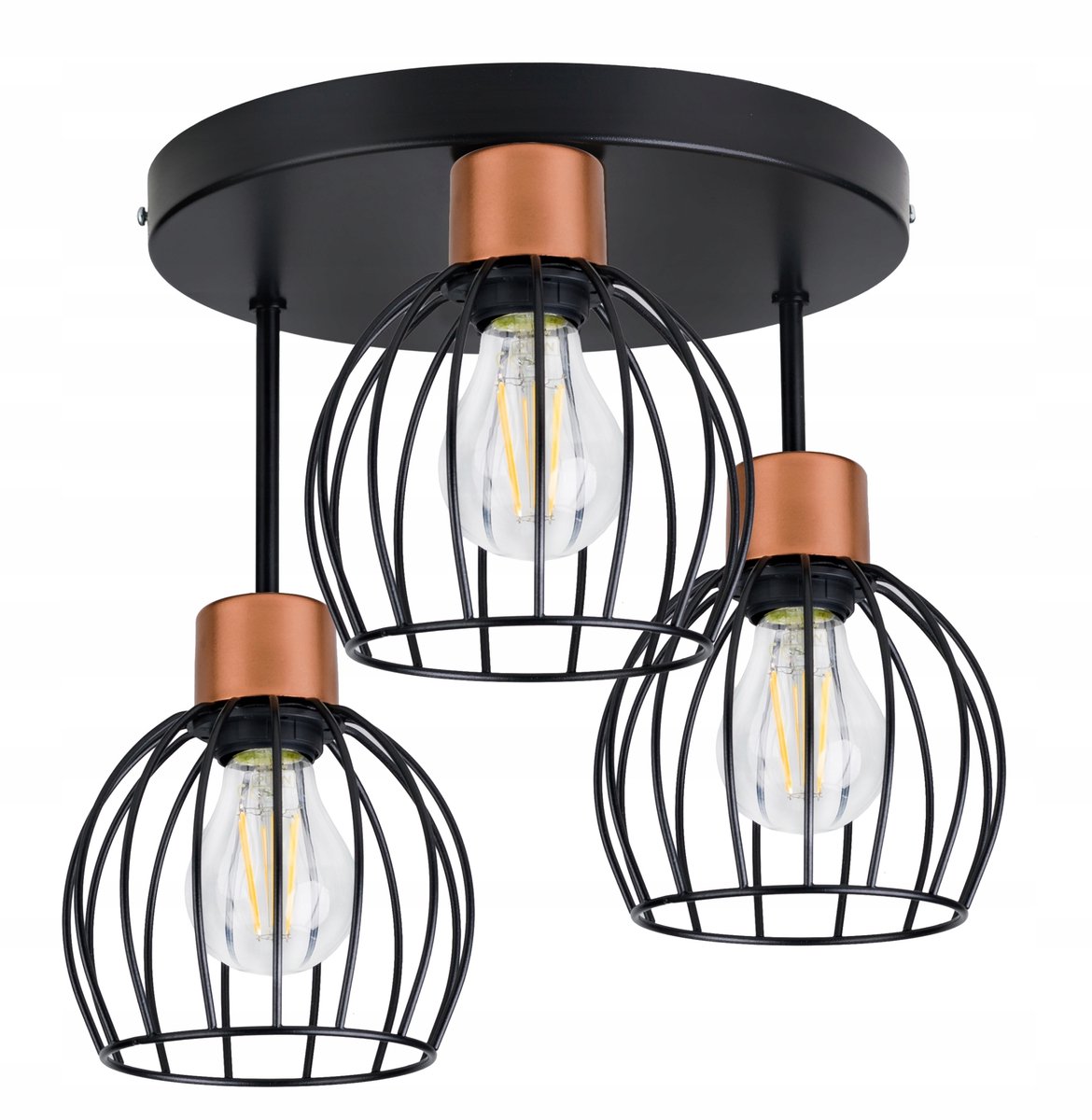 Loft Draad Bol Plafondlamp 3xE27 Zwart/Goud