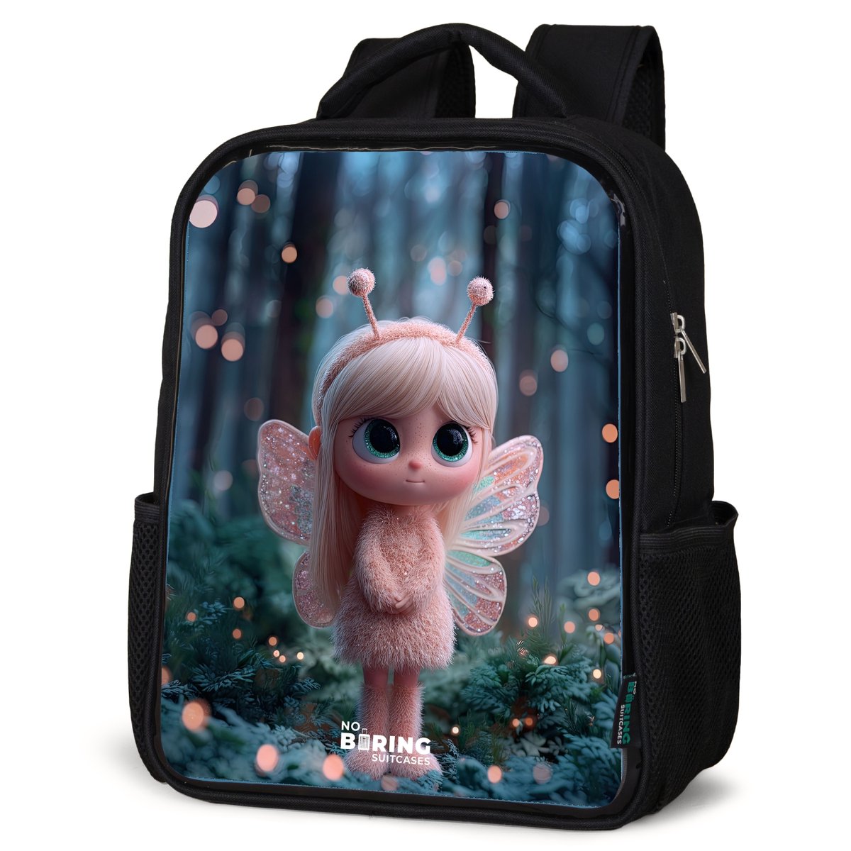 NoBoringSuitcases.com® - Rugzak zwart meisjes - Schooltas meisje - NoBoringSuitcases.com® - Rugzak zwart - Schooltas jongen & meisje - Fairy - Bos - Glitters - Rugtas voor school - Boekentas kind - Schoolrugzak - Kinderrugzak