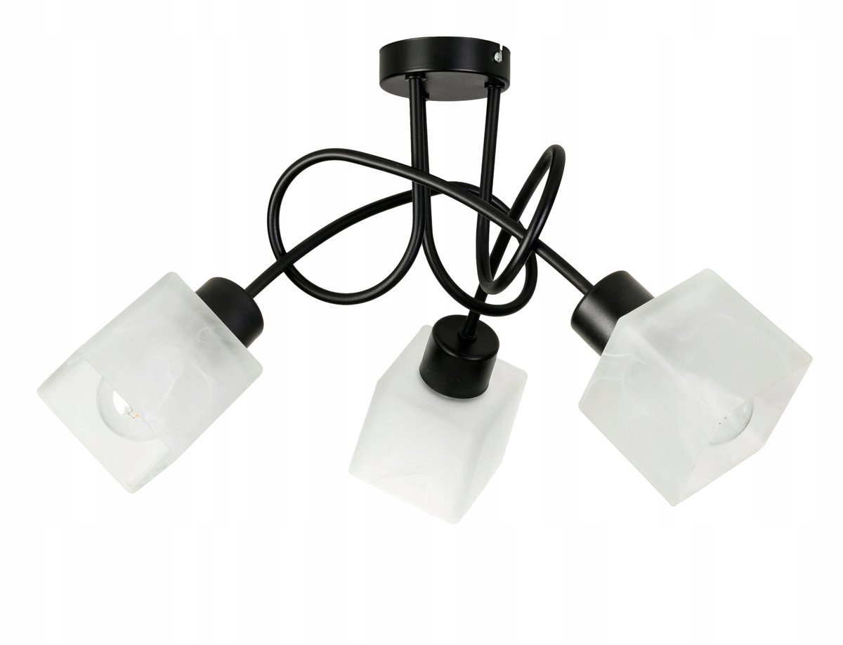 Loft Hanglamp met 3 Glazen Kappen - Zwart Metaal - E27