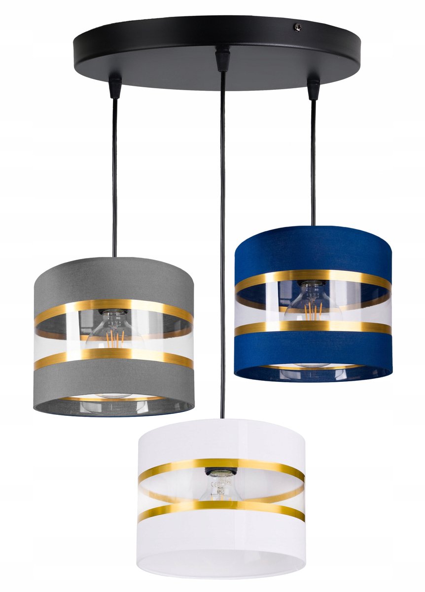 Hanglamp met Stoffen Kap - 3xE27 Fitting - Goudkleurige Strepen