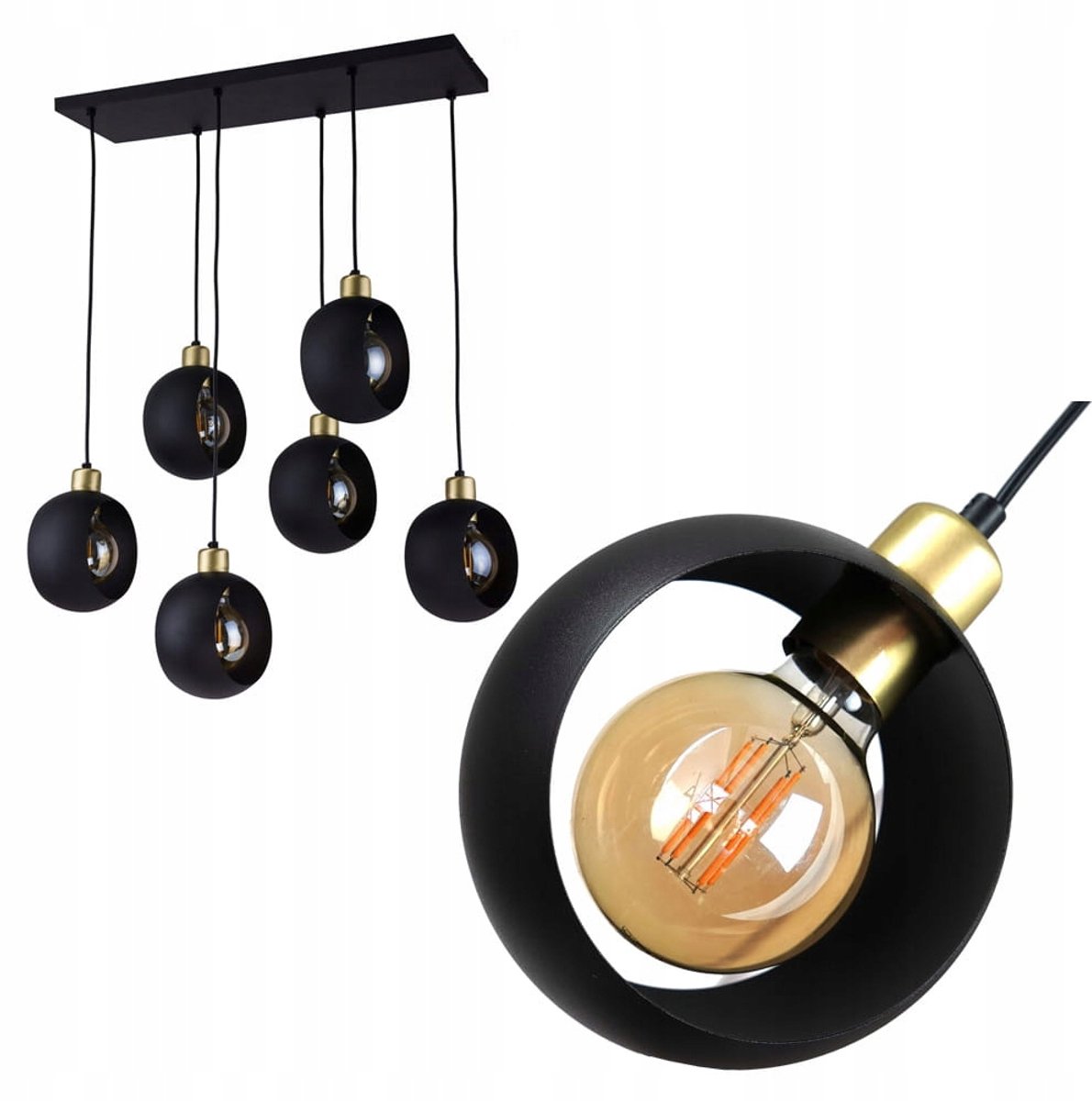 TK Lighting Cyklop Hanglamp Zwart 6xE27 - Modern Loft Design