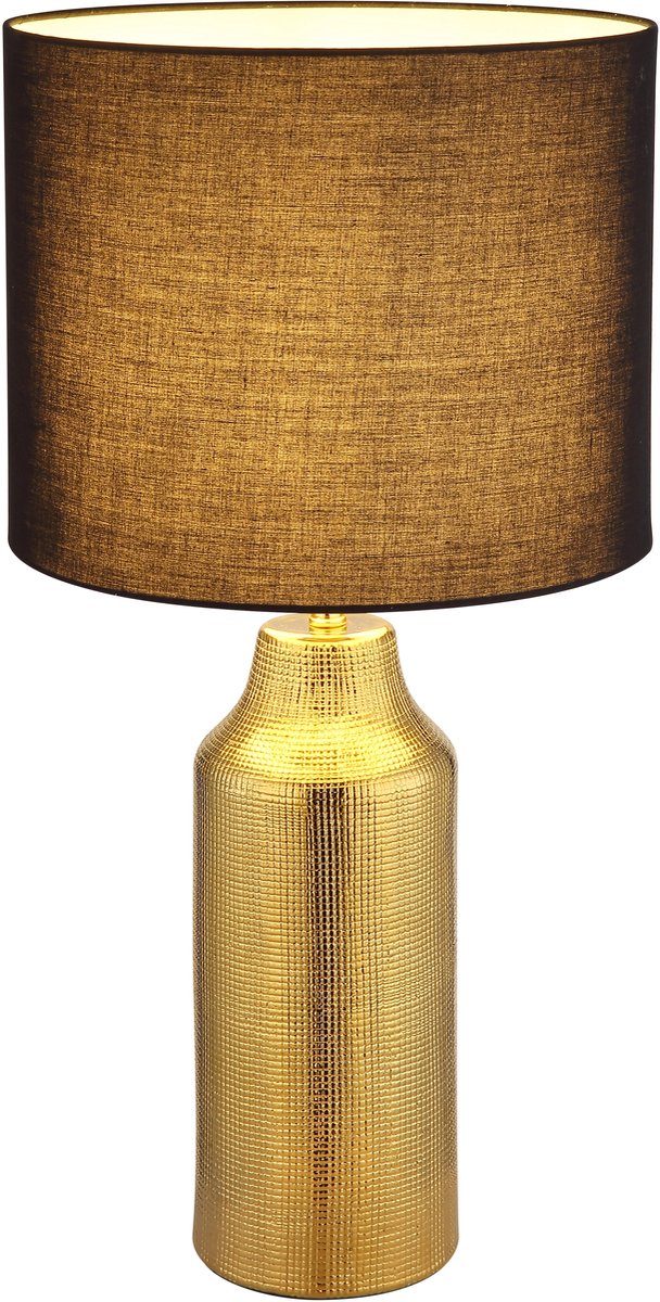 Tafellamp keramiek goud bijzetlamp textiel kap zwart Tafellamp woonkamer modern, E27 fitting, DxH 30,5x61 cm