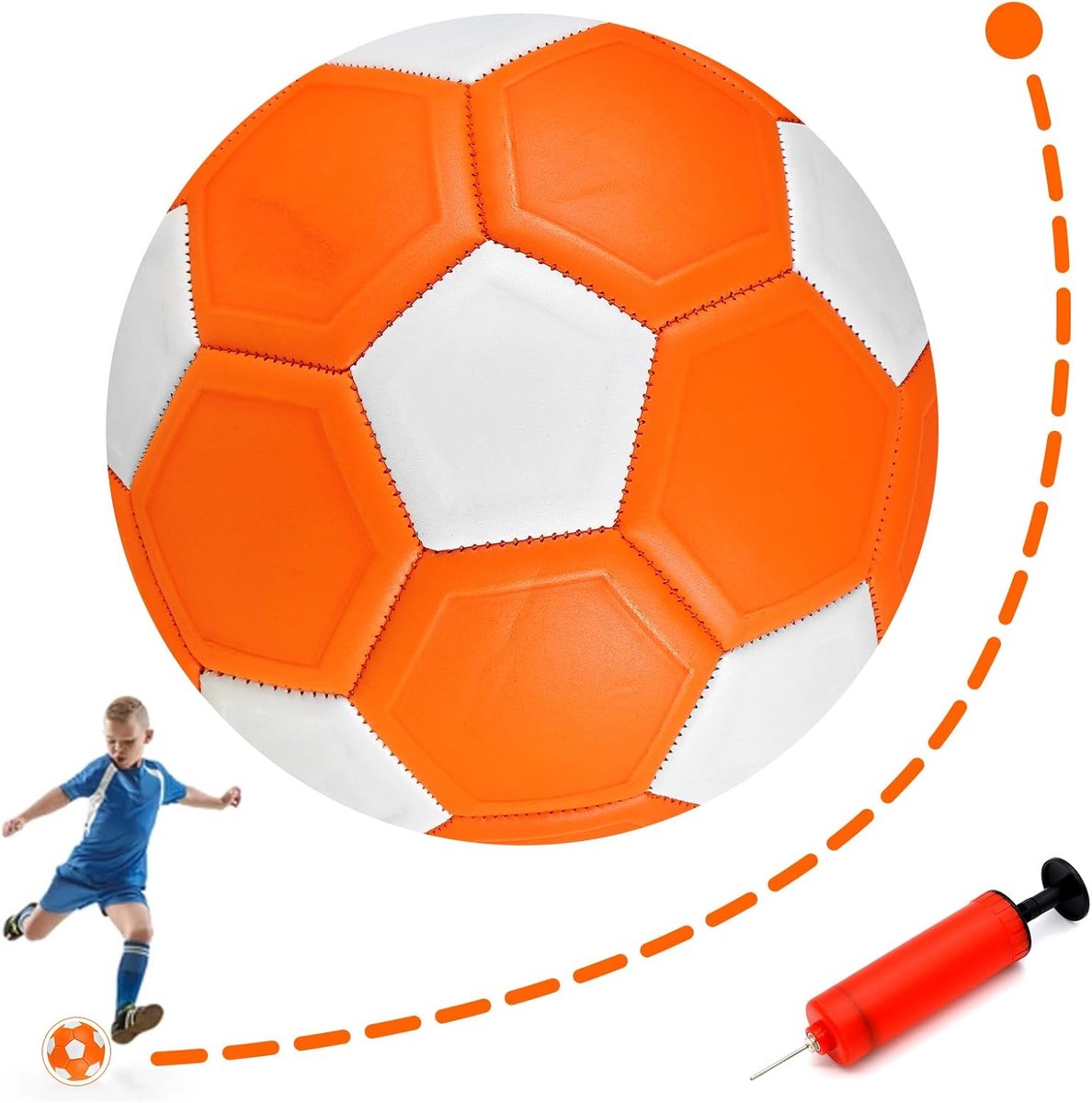 Curve bal voor outdoor - Curve voetbal - Kindervoetbal maat 4 - Buitencurvebal - Met pomp - Jeugdvoetbal - 20 cm Jongensvoetbal - Jongenscadeau - Speelse voetbal voor tieners, kinderen, meisjes en jongens - Oranje