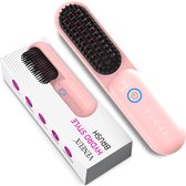VENEUX® Draadloze Stijlborstel - Stijltang - Haarborstel - Warmteborstel - Antiklit - Roze