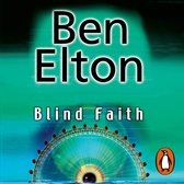 Boekomslag van 'Blind Faith' van Ben Elton, met een oog en reuzenrad op een turkooizen achtergrond.
