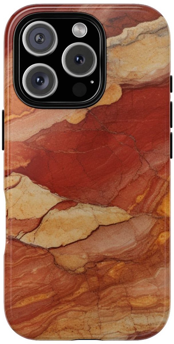 Rode en Beige Natuursteenstructuur – Telefoonhoesje Geschikt voor iPhone 16 Pro