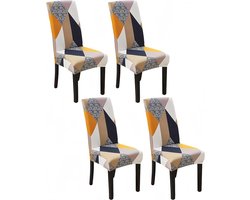 Moderne elastische stoelhoezen, 4 stuks, magische kubuskleur, afneembare elastische eetkamerstoelhoezen, verstelbare stoelhoezen, geschikt voor eetkamerstoelen in restaurants, keukens, feestzalen en kantoren.