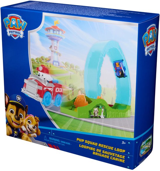 PAW Patrol - Pup Squad-reddingslooping - Baanspeelset met Pup Squad-speelgoedauto's van Chase en Marshall en voertuigwerper