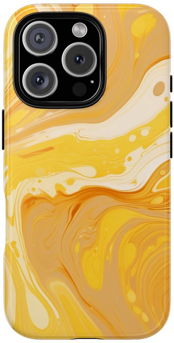 Gouden Gele Abstracte Krullen – Telefoonhoesje Geschikt voor iPhone 16 Pro
