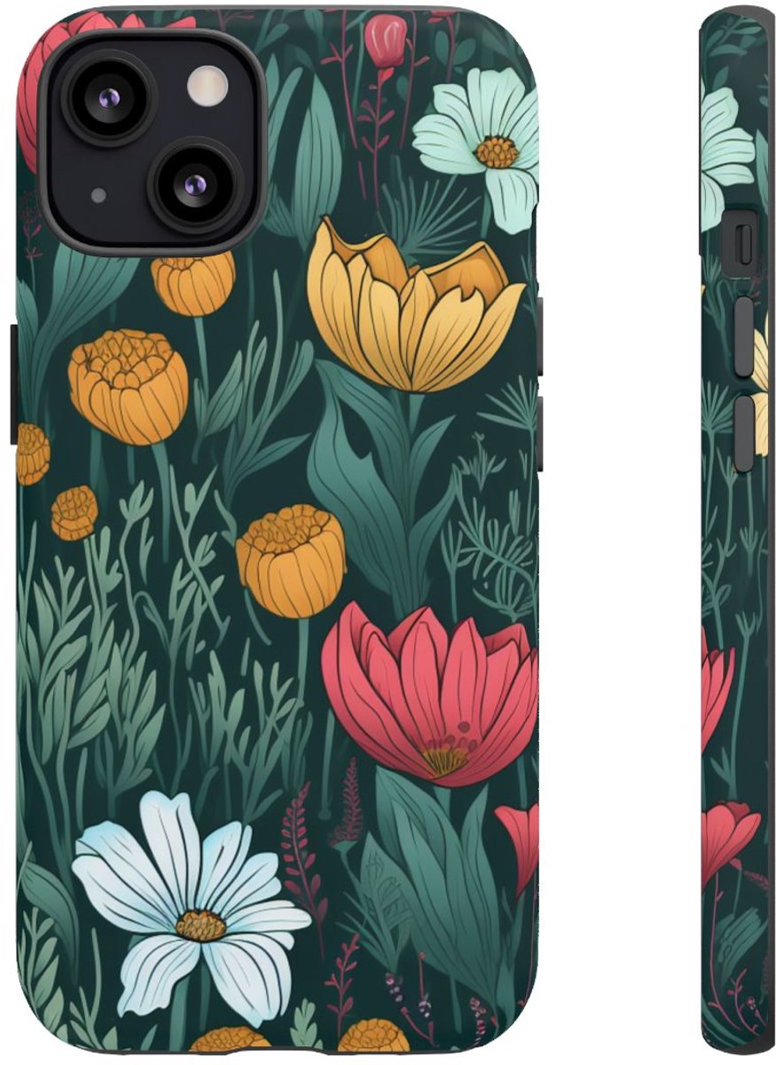 Handgetekend Bloemenweidepatroon – Telefoonhoesje Geschikt voor iPhone 13