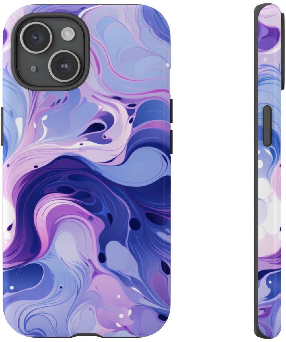 Paarse en Blauwe Abstracte Krullen – Telefoonhoesje Geschikt voor iPhone 15
