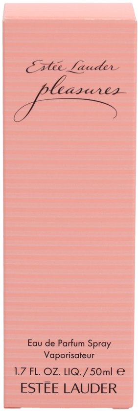 Roze gestreepte doos voor Estée Lauder Pleasures Eau de Parfum Spray 50ml.