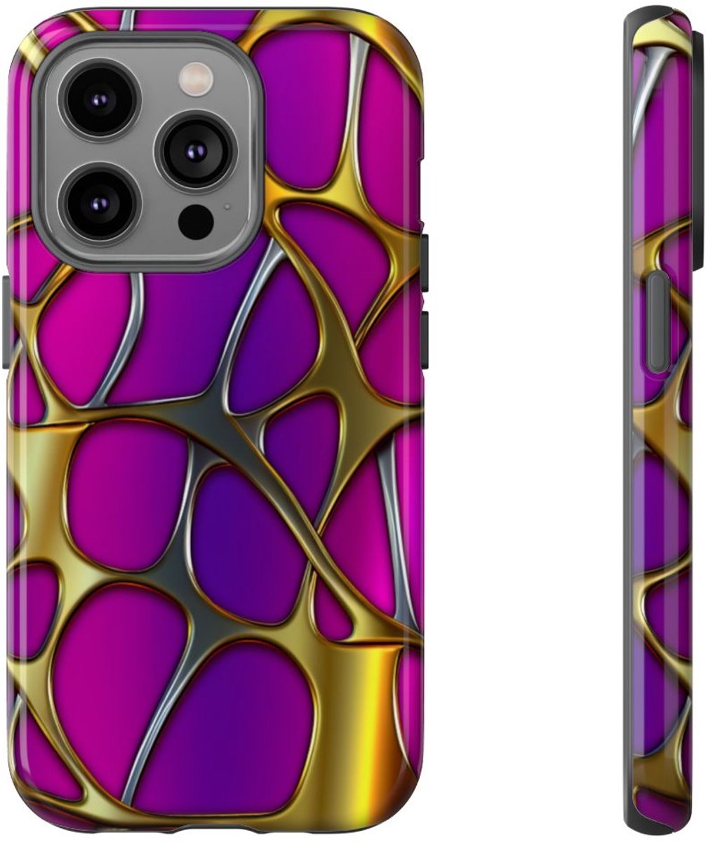 Levendig Metalen Rasterpatroon – Telefoonhoesje Geschikt voor iPhone 14 Pro