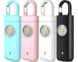 4 Stuks - 130 dB - Persoonlijke Alarm - Met LED Zaklamp En Sleutelhanger - Persoonlijk Zakalarm - Paniekalarm - Anti Wolf Fluitje - Sleutelhanger - Draagbaar - Zelfverdediging Sleutelhanger - paniekalarm - Veiligheid Alarm - Roze/Blauw/Wit/Zwart