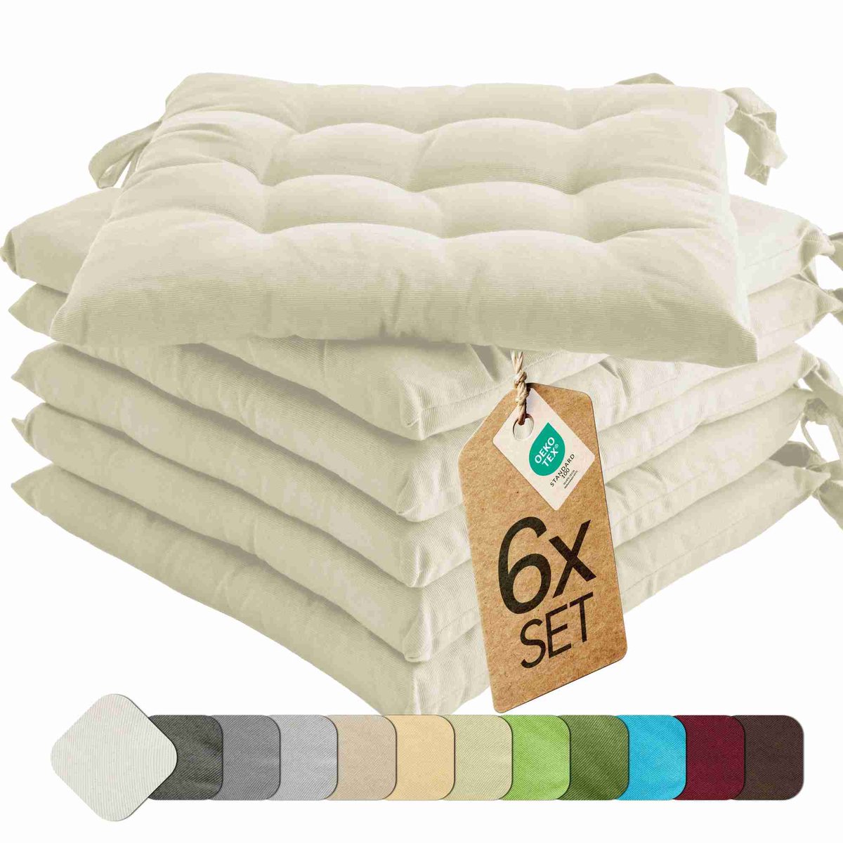 etérea Basic Zitkussen Stoelkussen - Seat Cushion 6 Stuk - 40x40 cm - Ivor