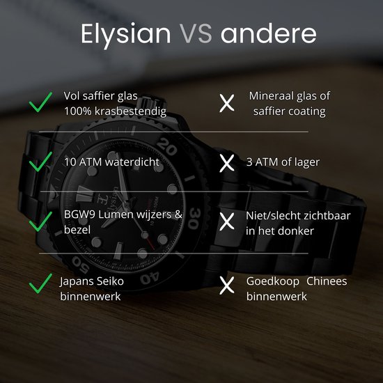Montre homme Elysian Zwart 42 mm - Acier 316L - 10 ATM - Seiko