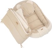 Soosie - Babynestje + Kussentje + Bedomrander — 3-delige set - Teddy Cream / Katoen Beige — Dubbelzijdig — 90×50 cm nest & 180×30 cm bumper — OEKO-TEX