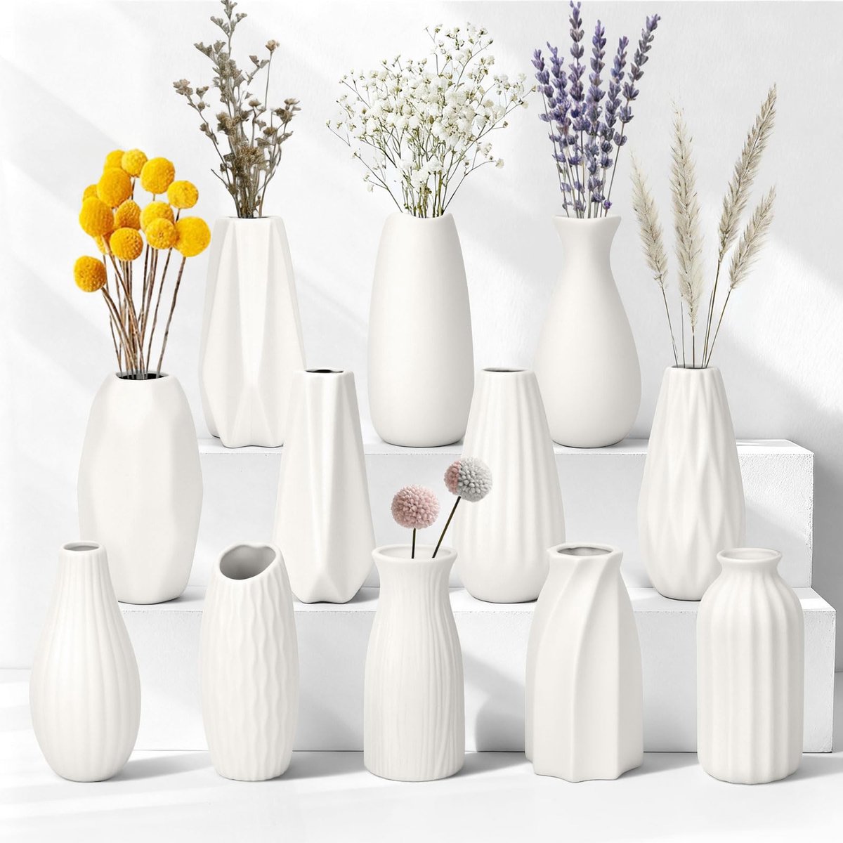 Unyqoos Set van 12 Kleine Keramische Vazenset voor Moderne Interieurdecoratie wit