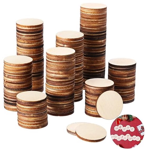 60 Stuks Natuurlijke Blanco Schijf, Onbewerkt Ronde Cirkel, Lege Houten Schijf Met Touw en Kleurstiften, Massief Schijven Voor Decoratie, DIY, Schilderen