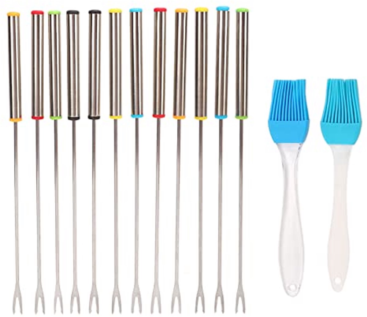 12 Pcs Fondue Vorken - 24Cm RVS Fondue Sticks met Hittebestendige Handvat