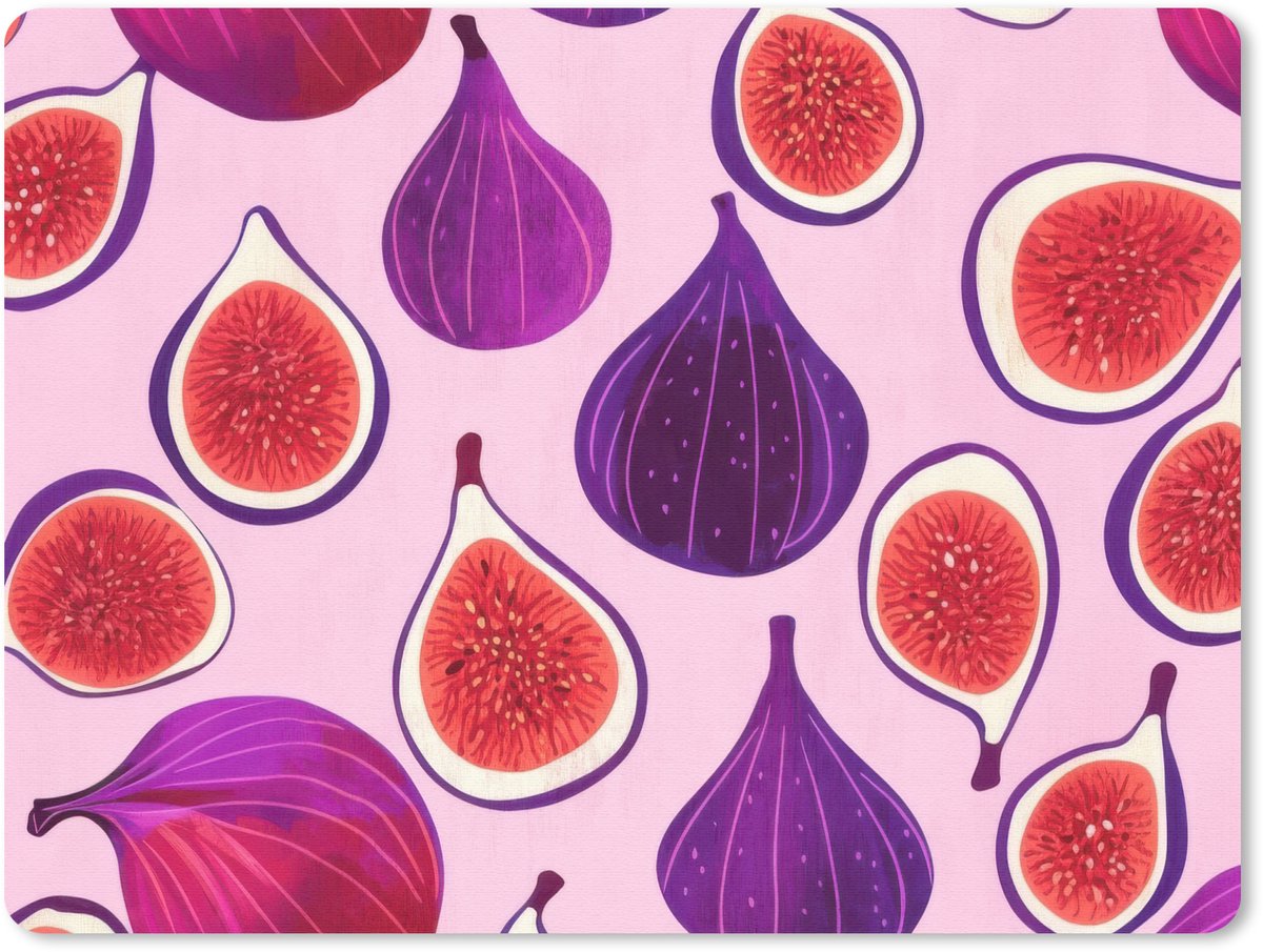 Muismat 23x19 cm - Mousepad Vijgen - Roze - Paars - Muismatten