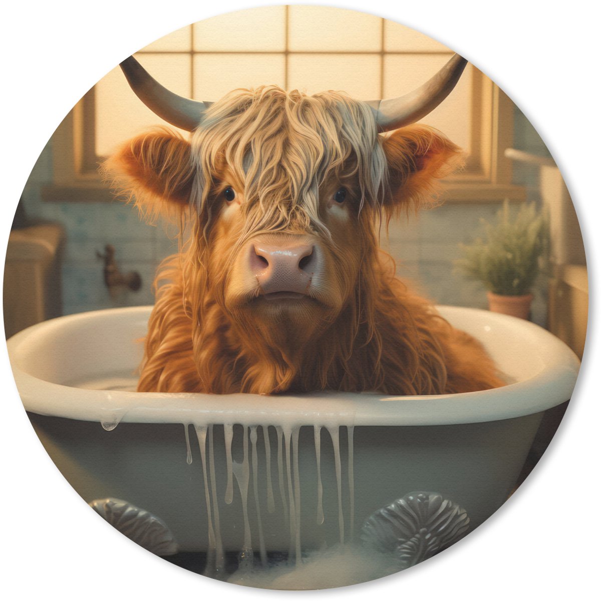 Muismat rond 30x30 cm - Mousepad Schotse hooglander - Bad - Badkamer - Ronde muismatten
