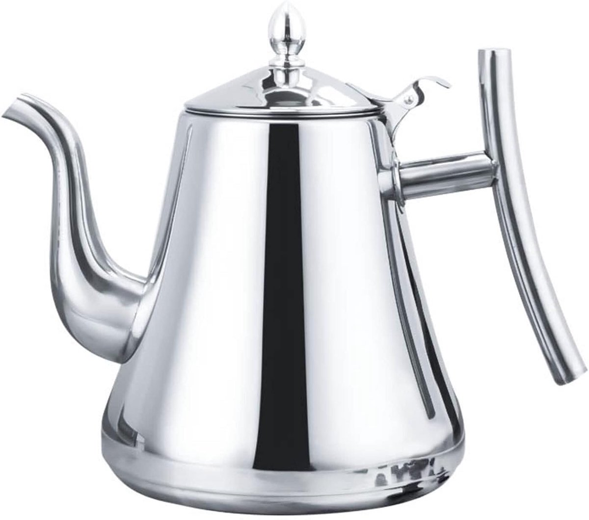 Vitdipy - Theepot - 2 Liter - Met filter - Dubbelwandige theepot - RVS Theekan - Cafetiere - Theepot voor op het fornuis - Spiegelgepolijst - Zilver