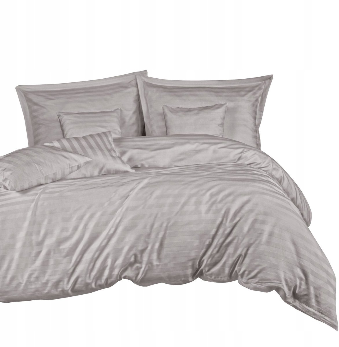 Luxe Bamboe Katoen Beddengoed Set 160x200cm Grijs Gestreept 7 Delig