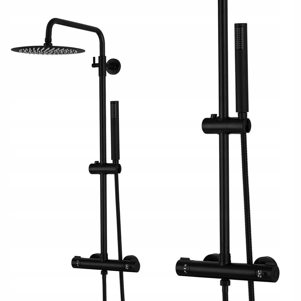 Zwart Douchekolom Set met Thermostaatkraan en Ronde Douchekop 25cm