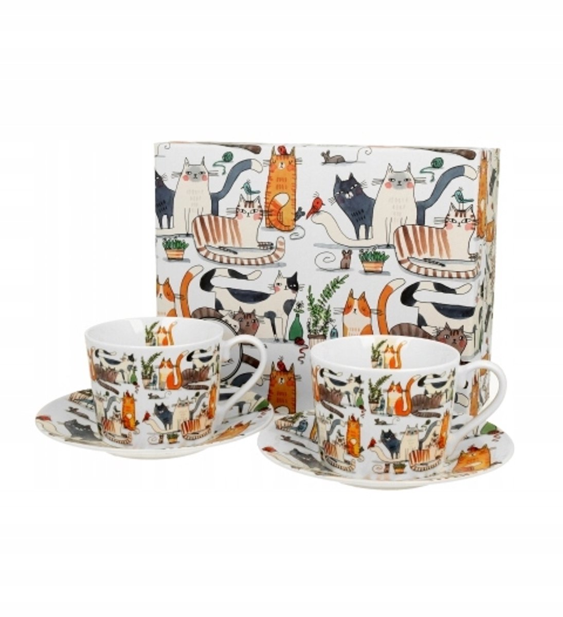 Set van 2 Mokken met Schotels - Lieve Katten - 230ml