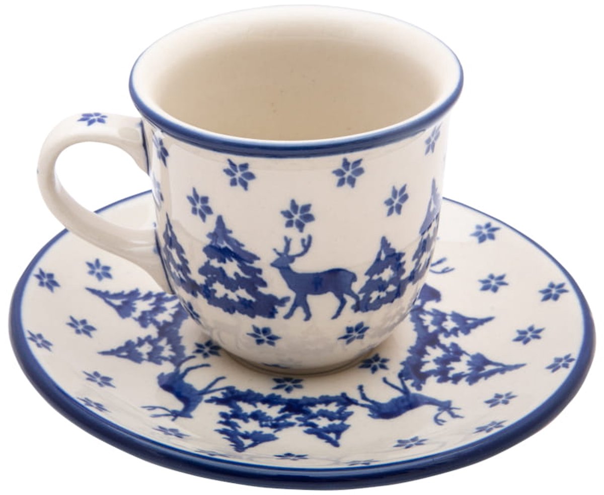 Bolesławiec Keramiek Mok met Schotel 180ml - Rendier Winter Design