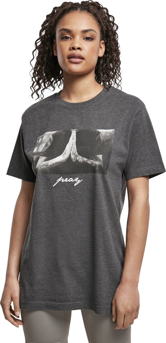 Mister Tee Damen T-Shirt Ladies Pray Tee Charcoal-3XL Grijs