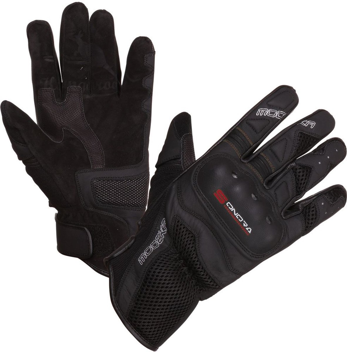 Modeka Motorrad Handschuhe Sonora 074270 Schwarz/Rot-10/Lang