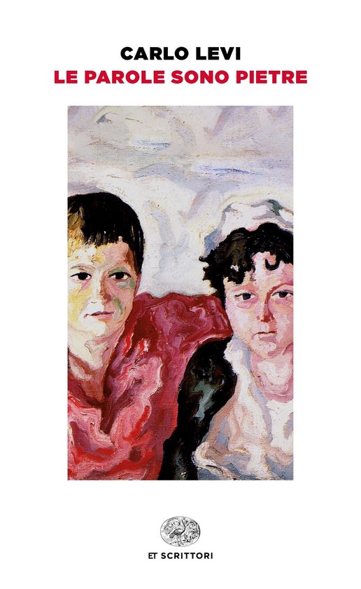 Boek 'Le parole sono pietre' van Carlo Levi met een schilderij van twee kinderen.