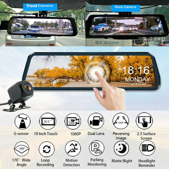 Auto achteruitkijkspiegel touchscreen rijrecorder parkeerbewakingscamera rijrecorder