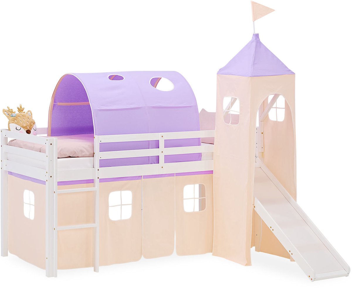 Homestyle4u Hoogslaper - 90x200 cm - perzik - met glijbaan Wit