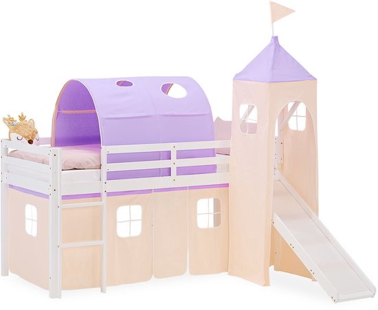 Lit mezzanine Homestyle4u - 90x200 cm - pêche - avec toboggan