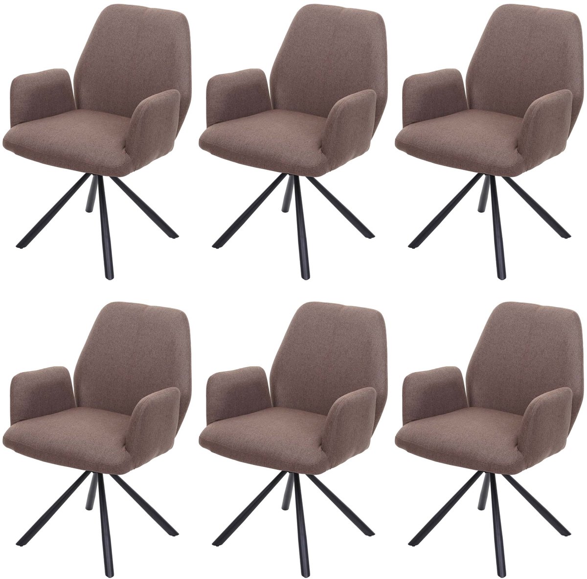 MCW Set van 6 eetkamerstoelen MCW-H71, keukenstoel, stoel met rugleuning, stof/textiel, staal ~ bruin