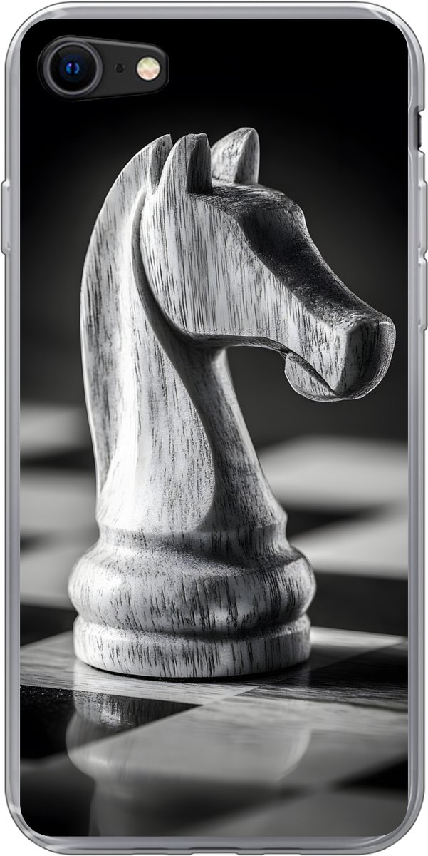 Telefoonhoesje Geschikt voor iPhone 7 hoesje - Paard - Hout - Schaalbord - Zwart - Siliconen Telefoonhoesje Telefoonhoesje