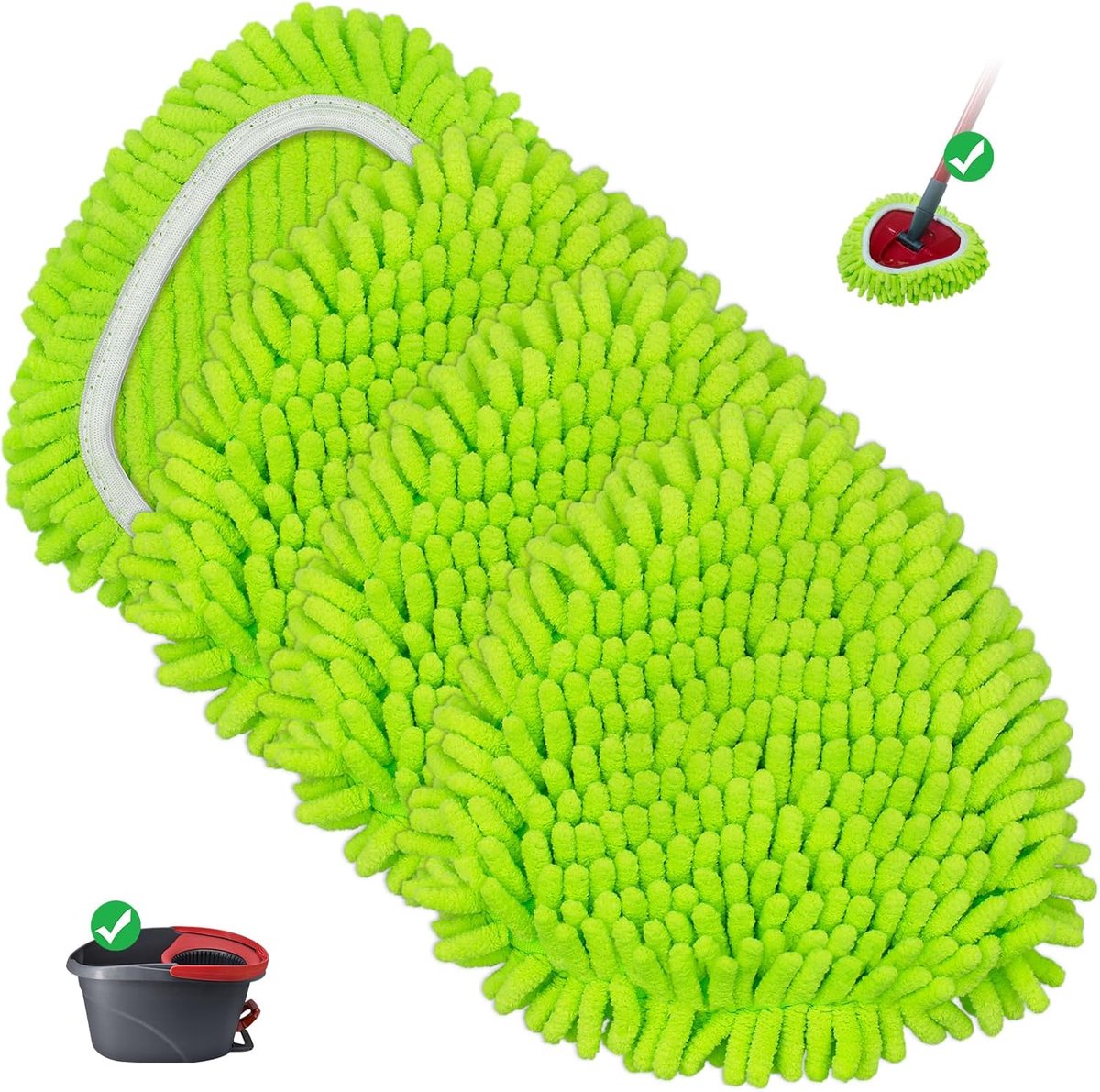Daity 4-pack - Vervangende dweilkoppen - compatibel met Vileda/O-Cedar Easywring Spin Mop-vervangingskoppen - nat en droog gebruik - wasbare Chenille-stofzuiger-vervangingskoppen voor vloerreiniging