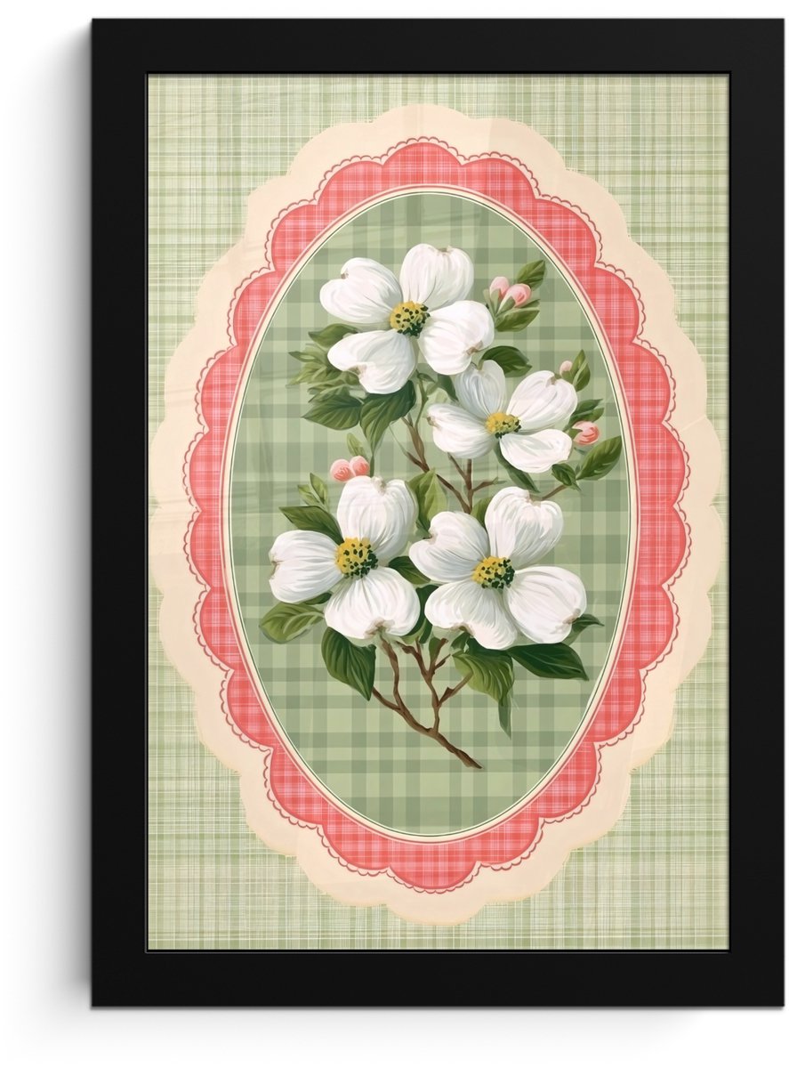 FrameYourWall Poster in lijst - Fotolijst 20x30 cm - Posters - Bloemen - Illustratie - Geruit - Groen - Posterlijst zwart - Decoratie - Wanddecoratie woonkamer - Muurdecoratie slaapkamer