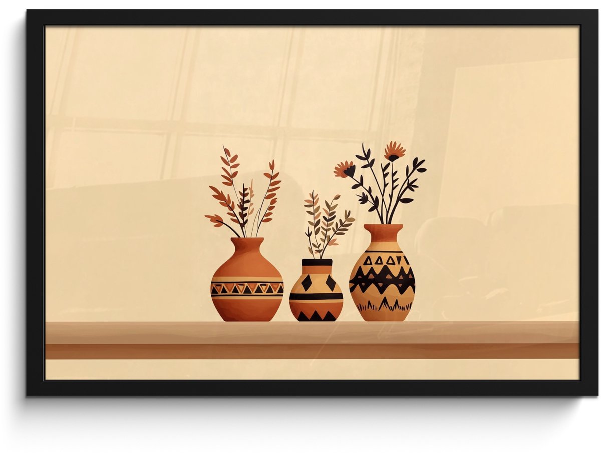 FrameYourWall Poster in lijst - Fotolijst 60x40 cm - Posters - Vazen - Bloemen - Bladeren - Minimalistisch - Posterlijst zwart - Decoratie - Wanddecoratie woonkamer - Muurdecoratie slaapkamer
