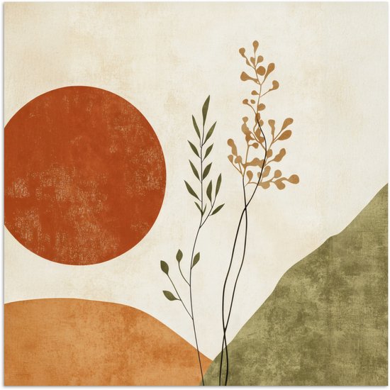 Affiche 100x100 cm - Soleil - Abstrait - Branches - Oranje - Posters - Décoration chambre - Décoration murale salon - Décoration murale chambre XXL