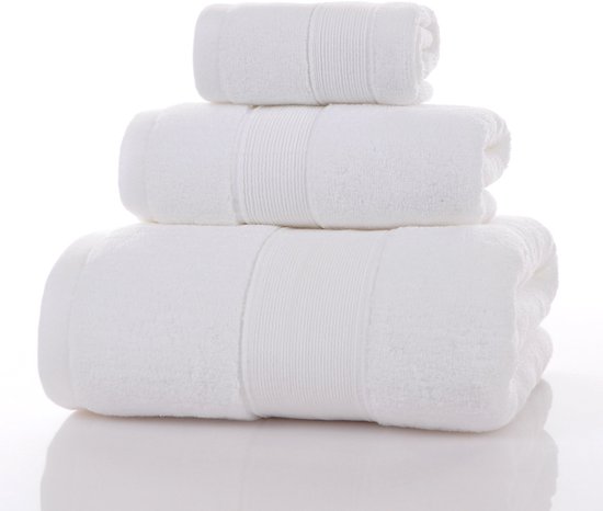Set van 3 badhanddoeken: handdoek (34x34), washandje (35x75), badhanddoek (70x140). 100% luxe katoen, ultrazacht, hotelkwaliteit, extreem absorberend, geschikt voor badkamer, douche, strand en dagelijks gebruik (wit).